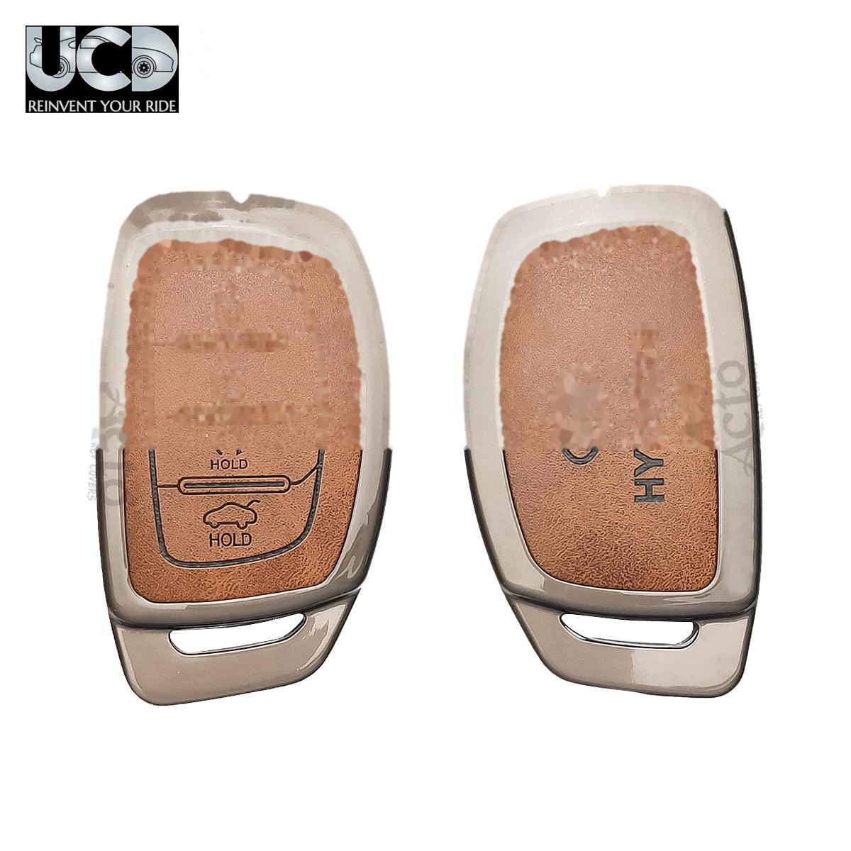Metal Leather Car key cover with key chain Compatible With Hyundai Creta 2020