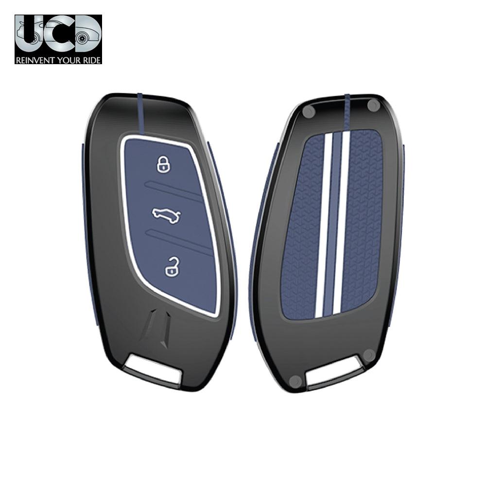 Metal Sapphire Key Cover and Key chain Compatible with MG Astor I Hector I Comet EV I Hector plus I Gloster I ZS EV I ZS Pack of 1 Set (Glow in the Night)