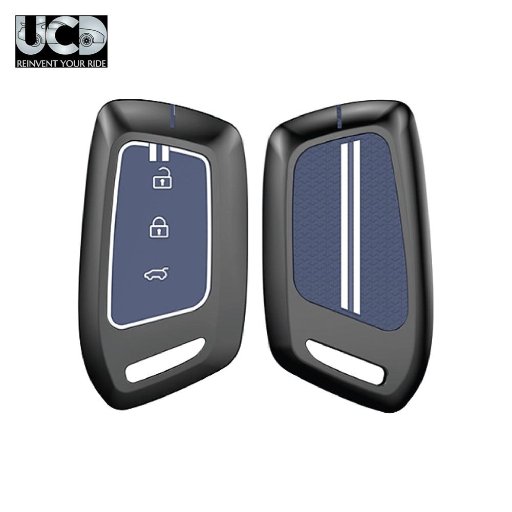 Metal Sapphire Key Cover and Key chain Compatible with MG Windsor EV I Astor I Hector I Comet EV I Hector plus I Gloster I ZS EV I ZS Pack of 1 Set (Glow in the Night)