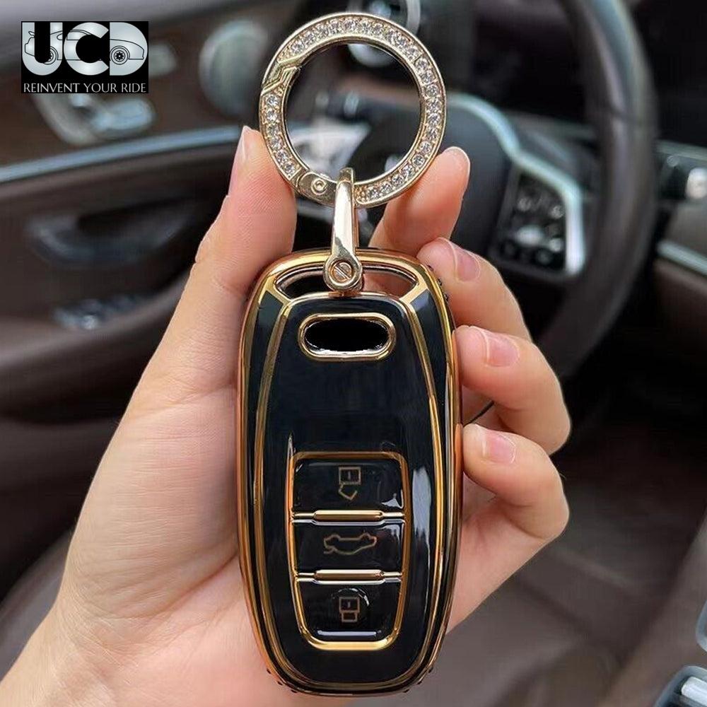 TPU Gold Series Car Key Cover With Diamond Key Ring For Audi A4