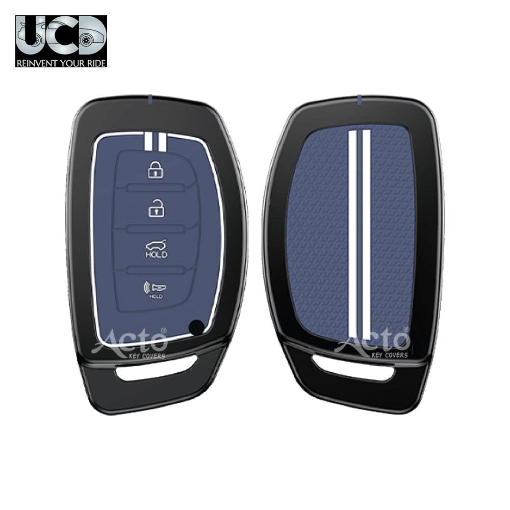 Metal Sapphire Key Cover and Key chain Compatible with Hyundai Tucson I Creta I i20 (2021) I Elantra I Venue Pack of 1 Set (Glow in the Night)
