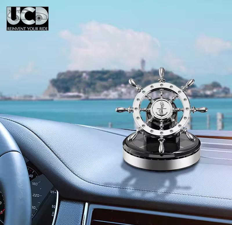 Solar-Powered Car Dashboard Perfume Diffuser with Rotating Ship Wheel Steering Design - Freshen Your Drive in Style