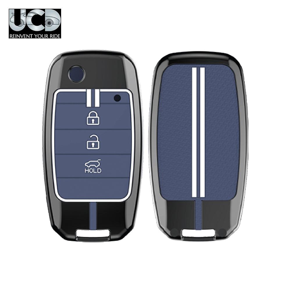 Metal Sapphire Key Cover and Key chain Compatible with KIA Seltos, Carens Pack of 1 Set (Glow in the Night)