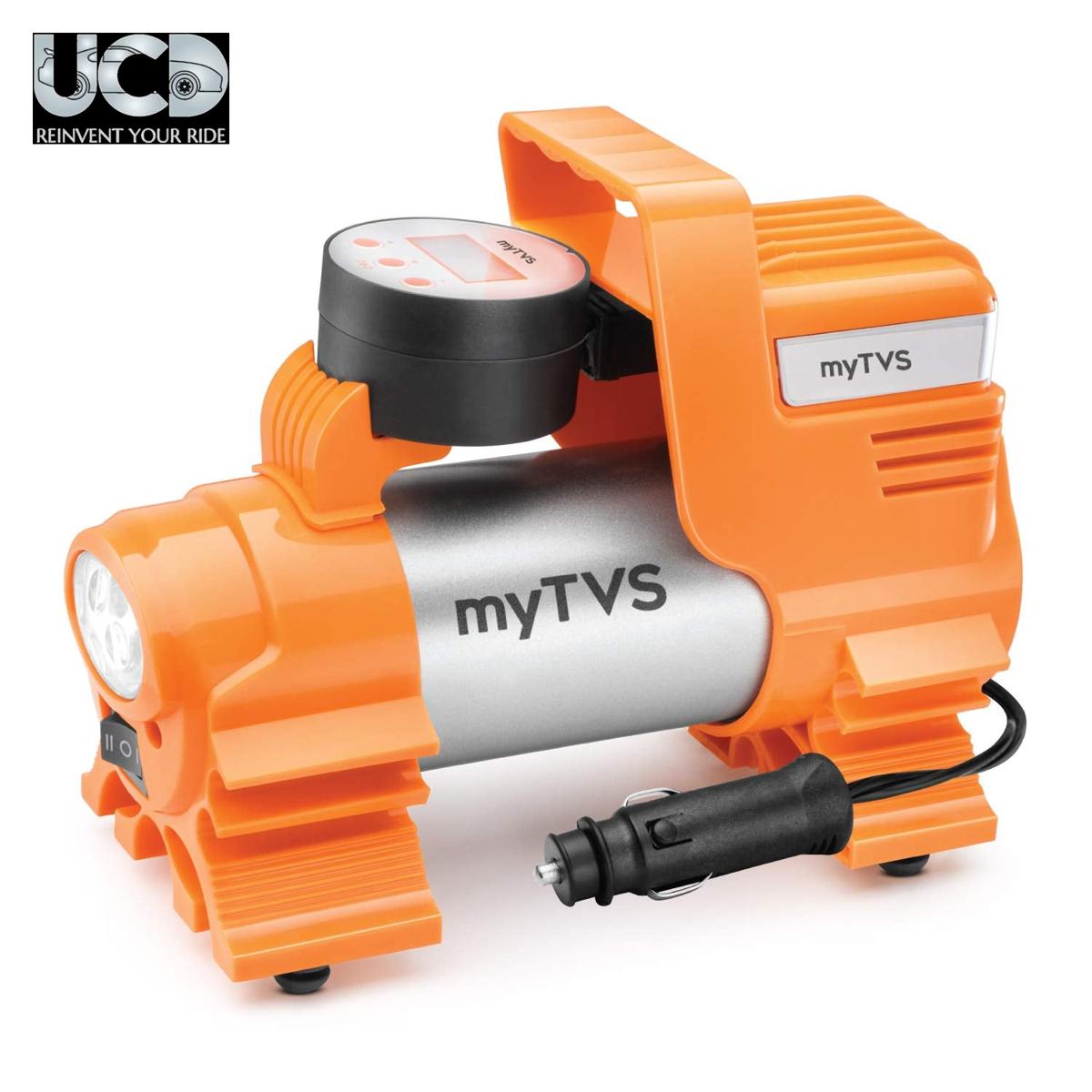 myTVS Tyre Inflator 100 Psi, 12V DC Air Pump for Car tyre Portable Tyre Inflator for Car & Bike Inflator with LED Torch Compatible with All car