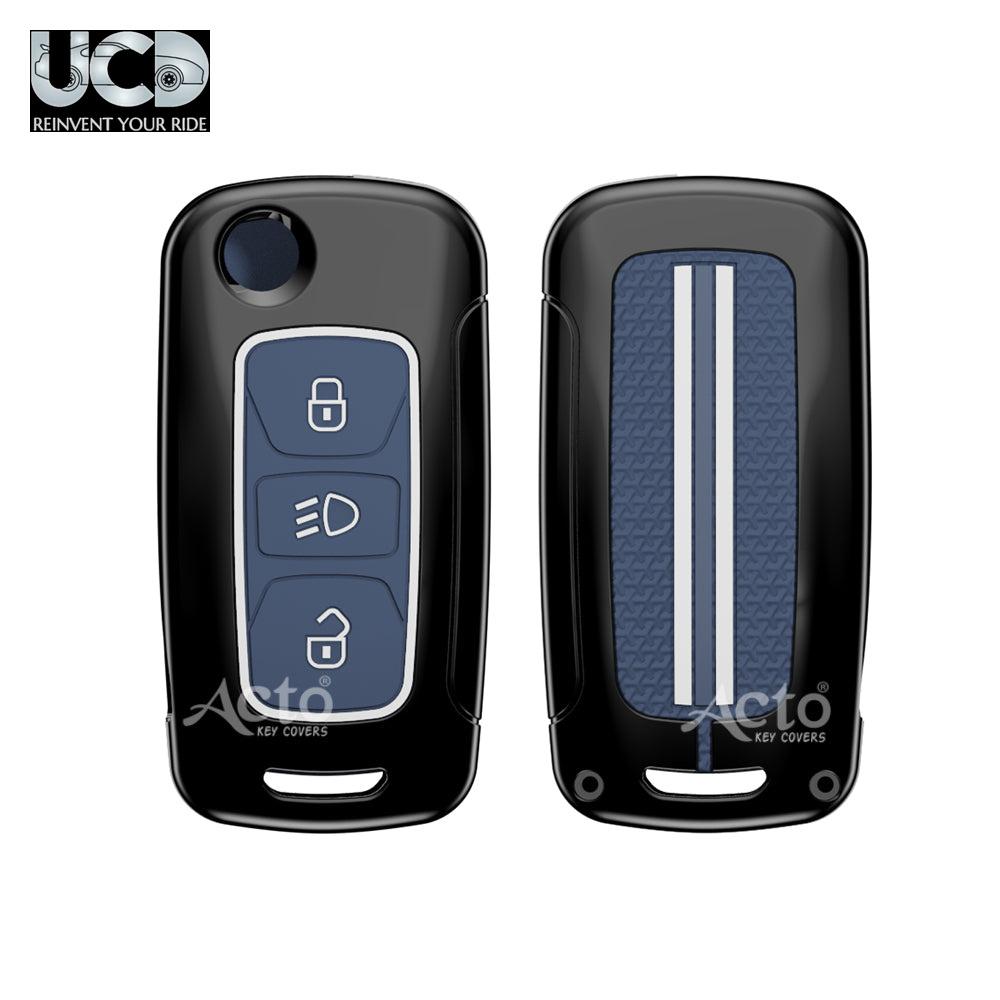 Metal Sapphire Key Cover and Key chain Compatible with Tata Bolt I Nexon I Tigor I Hexa I Tiago I Zest Pack of 1 Set (Glow in the Night)