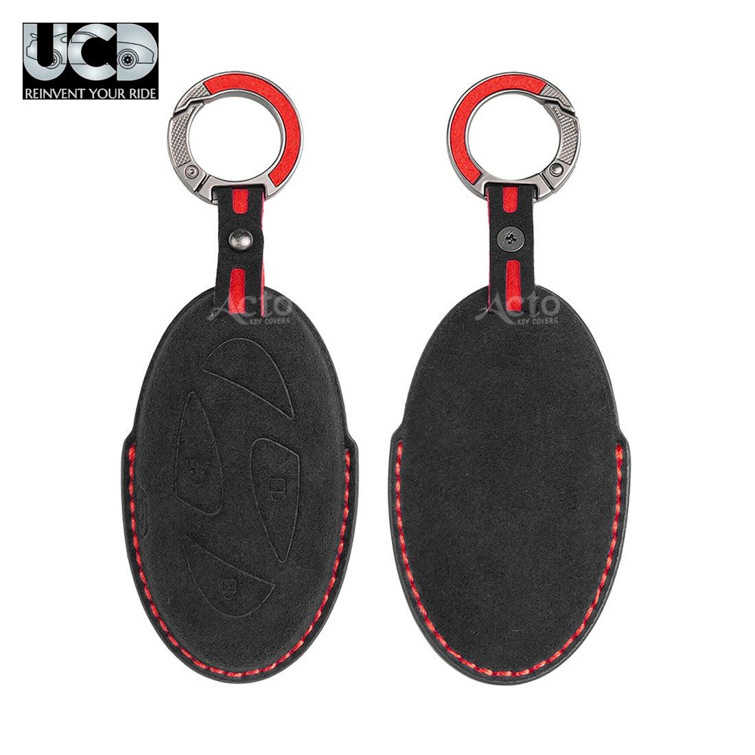 Alcantara Key Cover and Key Chain in Dashing Color – Compatible with Hyundai Venue 2025 (4-Button Smart Key) (Pack of 1)