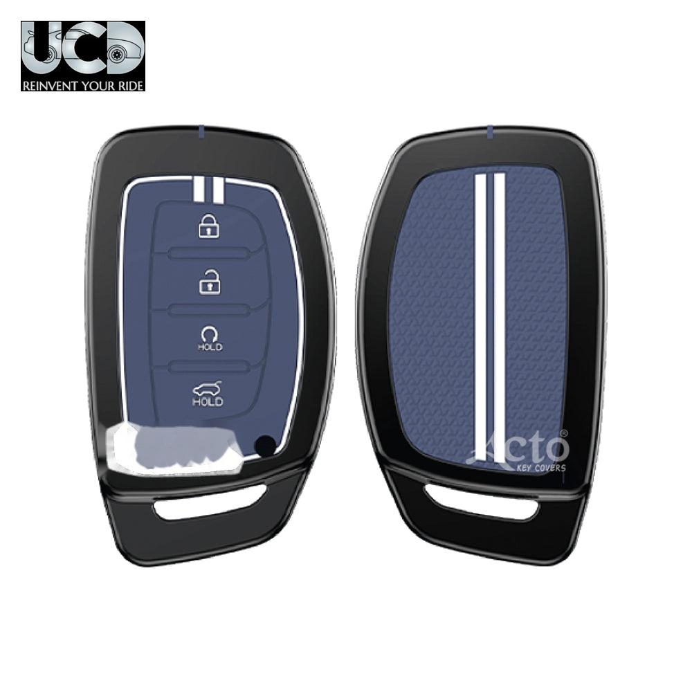 Metal Sapphire Key Cover and Key chain Compatible with Hyundai Creta 2021 I Alacazar I Venue I Tucson Pack of 1 Set (Glow in the Night)