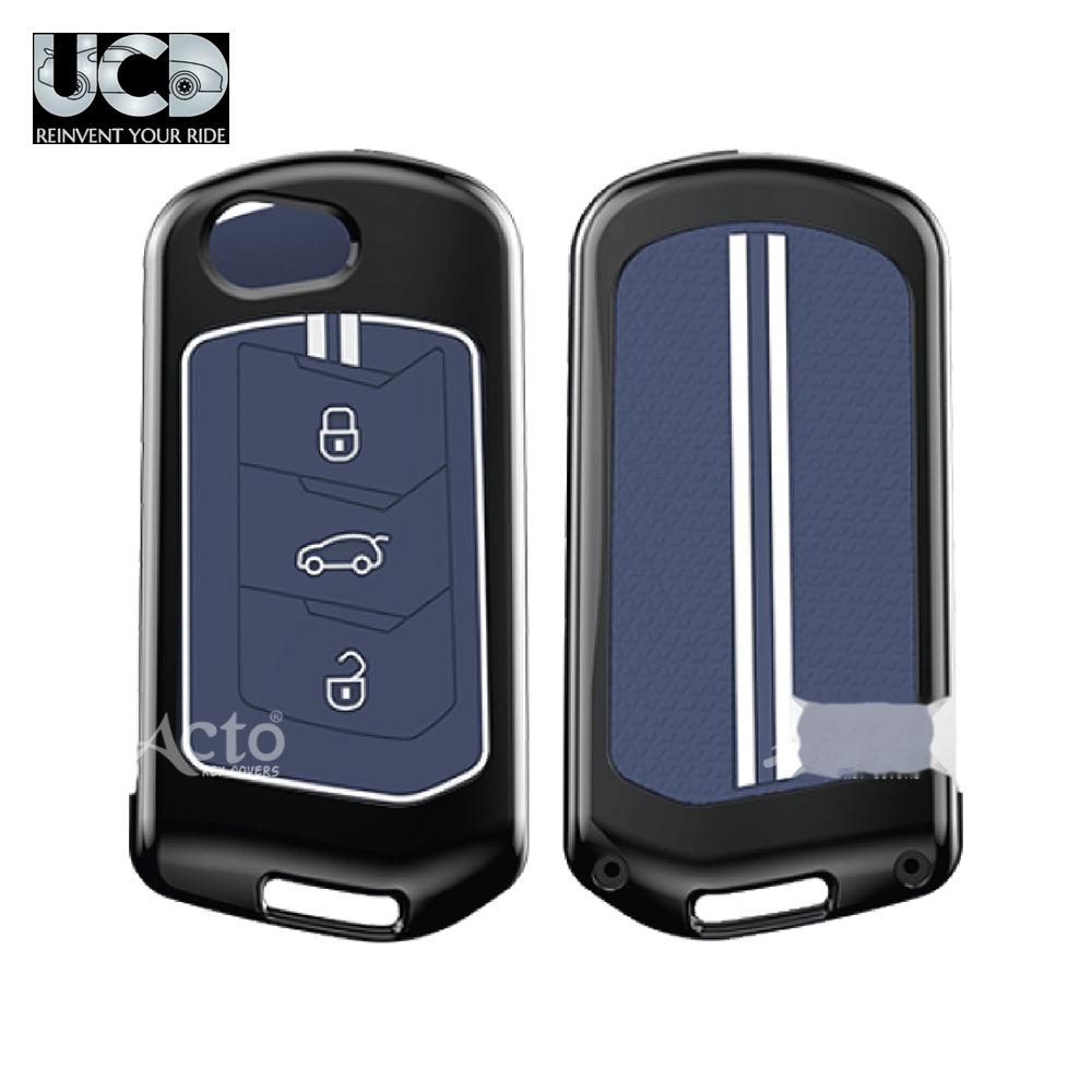 Metal Sapphire Key Cover and Key chain Compatible with Mahindra Thar I Thar Roxx I Bolero I Marazzo I Scorpio I Tuv300 I Xuv700 I 3XO Pack of 1 Set (Glow in the Night)
