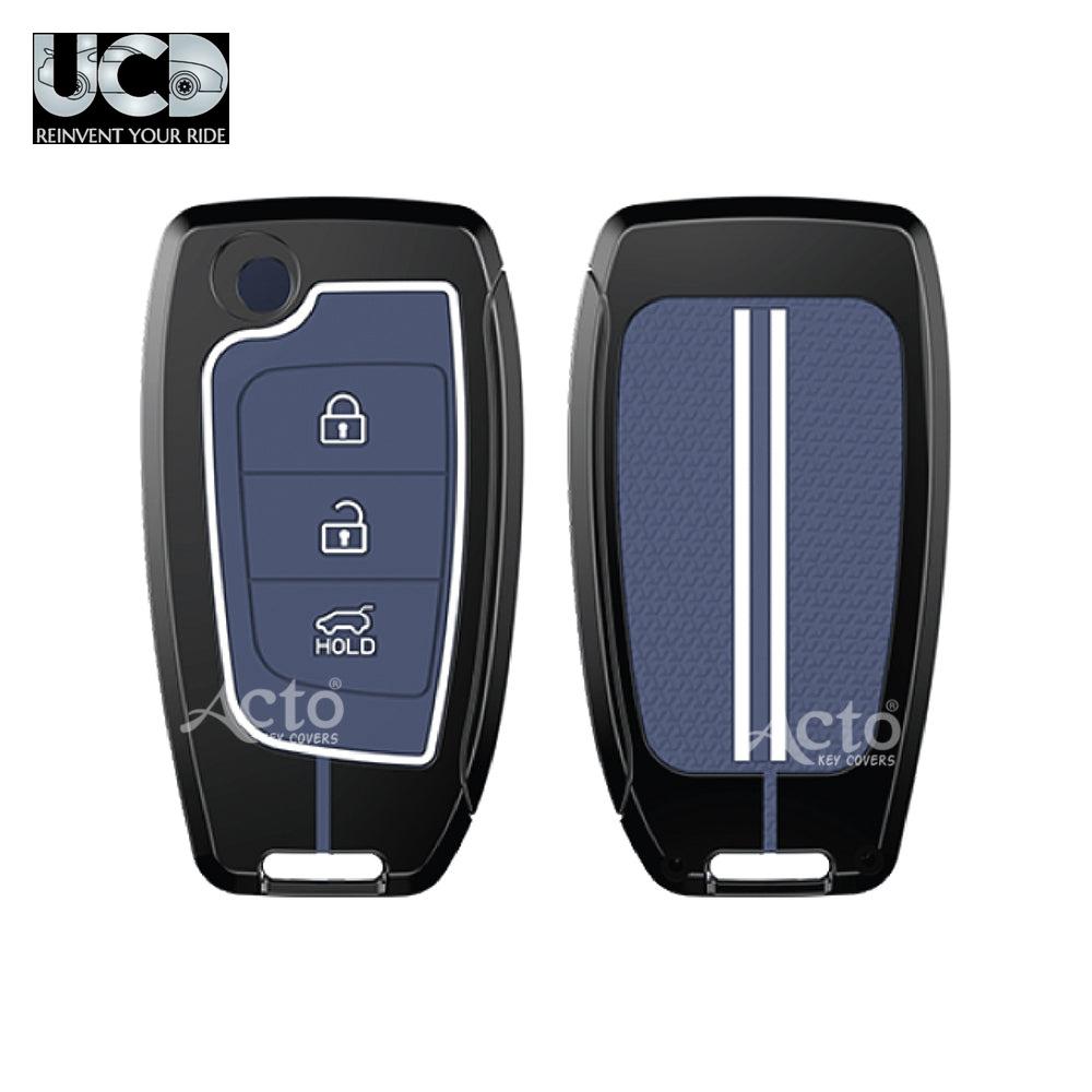 Metal Sapphire Key Cover and Key chain Compatible with Hyundai i20 I Kona I Verna 2018 Pack of 1 Set (Glow in the Night)