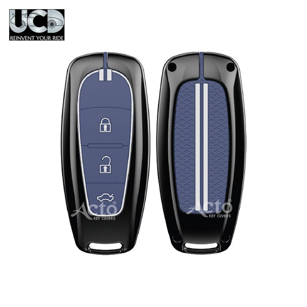 Metal Sapphire Key Cover and Key chain Compatible with Suzuki Baleno I Breeza I Ciaz I Ignis I S-cross 3Button Pack of 1 Set (Glow in the Night)