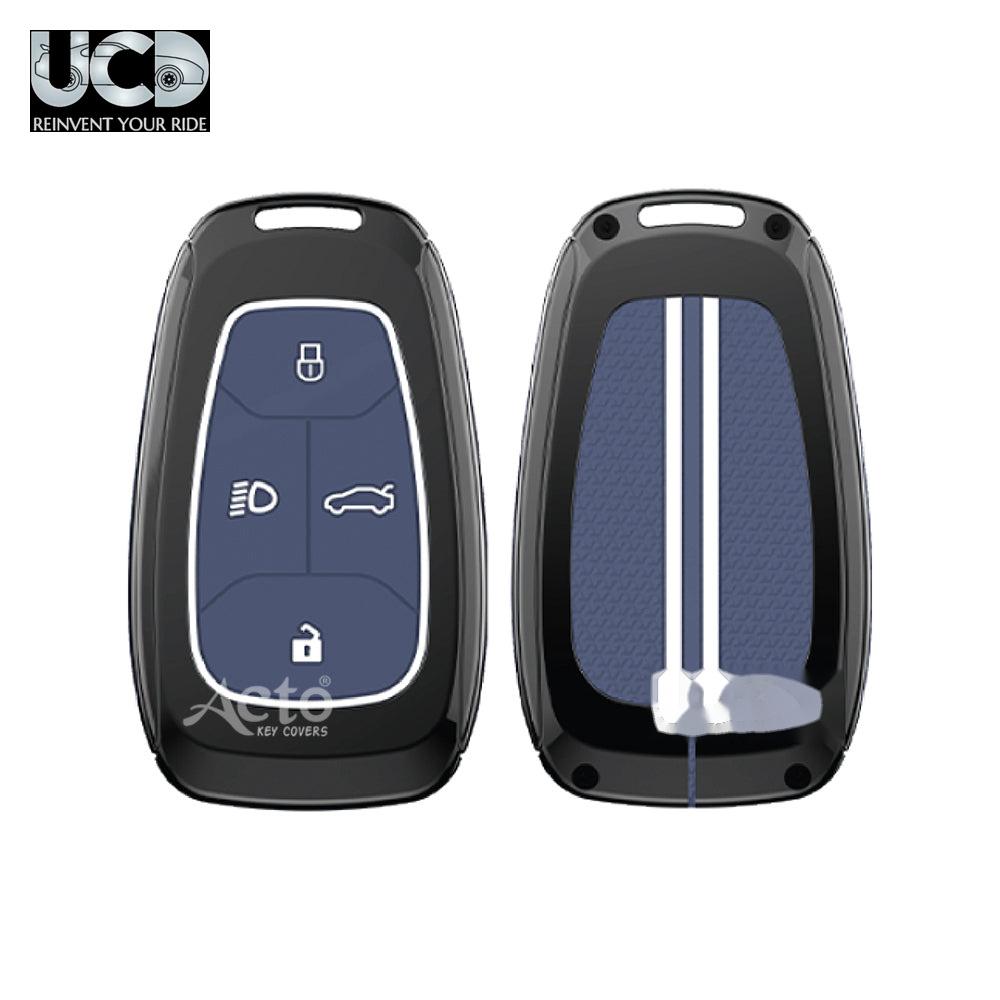Metal Sapphire Key Cover and Key chain Compatible with Tata Altroz I Harrier I Nexon Pack of 1 Set (Glow in the Night)