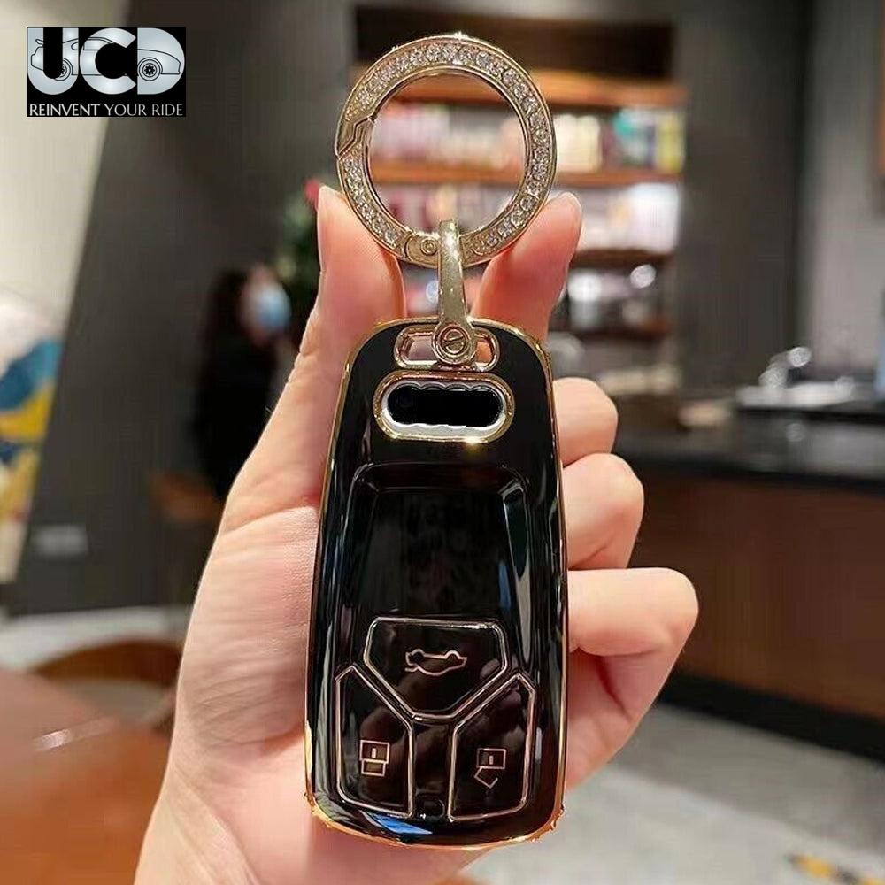 TPU Gold Series Car Key Cover With Diamond Key Ring For Audi A6