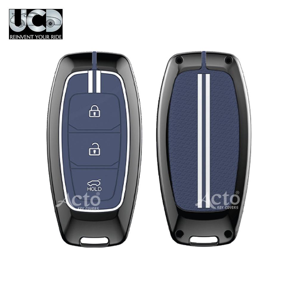 Metal Sapphire Key Cover and Key chain Compatible with Hyundai Kona electric I Verna Pack of 1 Set (Glow in the Night)