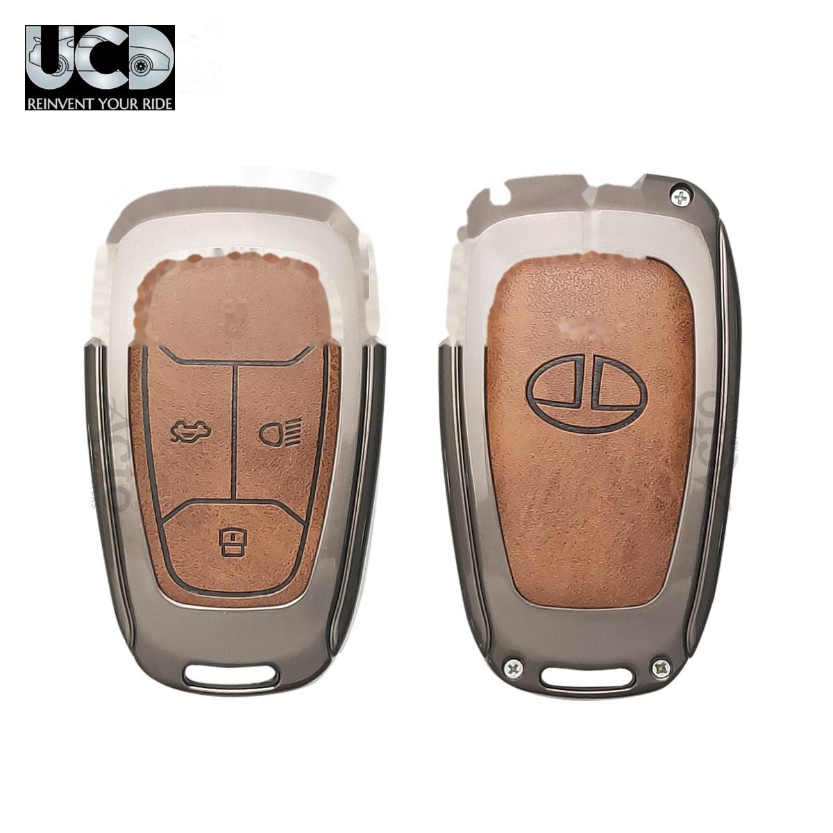 Metal Leather Car key cover with key chain Compatible With TATA