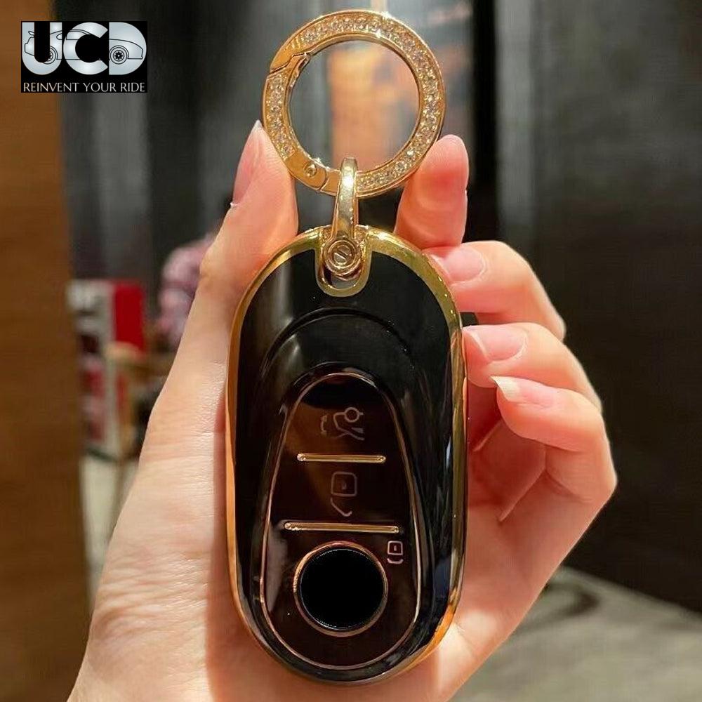 TPU Gold Series Car Key Cover With Diamond Key Ring For Mercedes S-Class