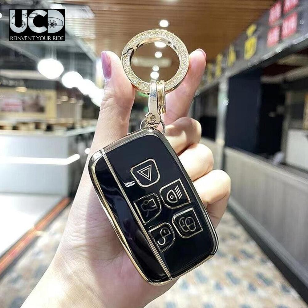 TPU Gold Series Car Key Cover With Diamond Key Ring For Land Rover Range Rover Evoque