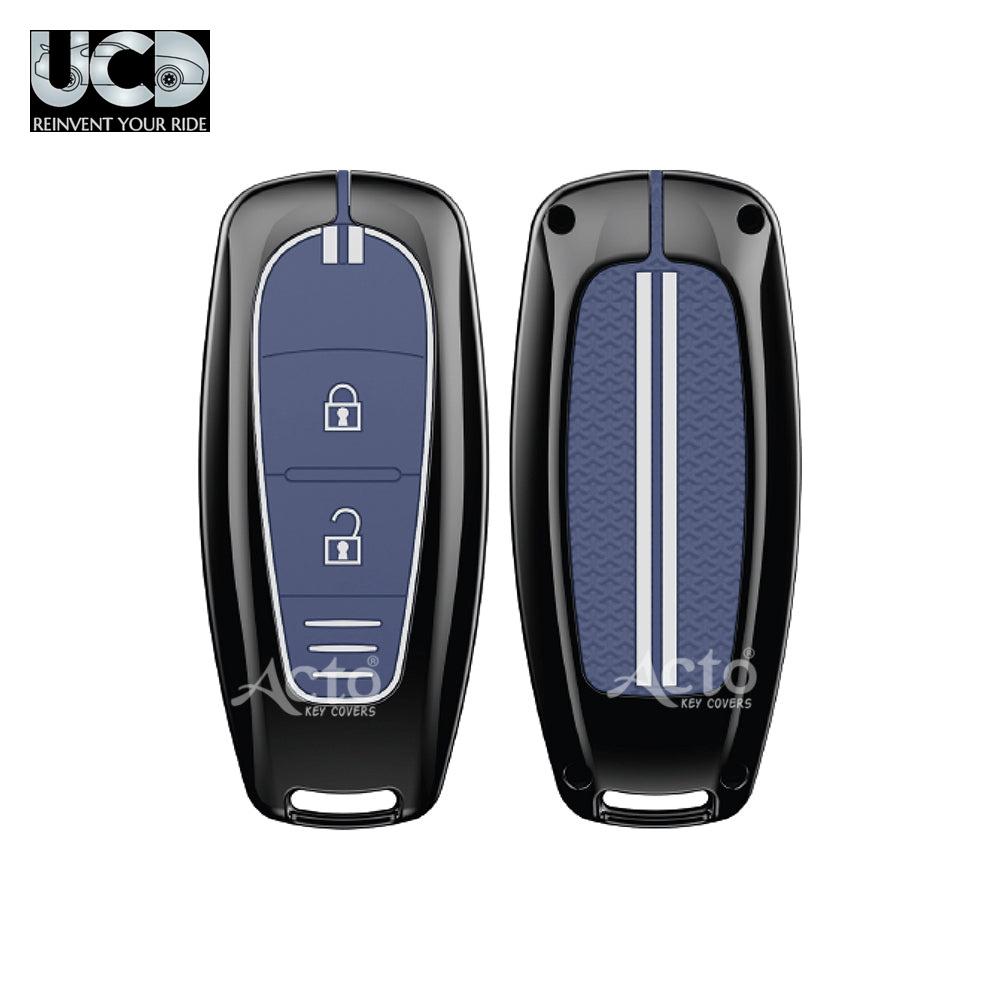 Metal Sapphire Key Cover and Key chain Compatible with Suzuki Baleno I Breeza I Ciaz I Ignis I S-cross 2 Button Pack of 1 Set (Glow in the Night)