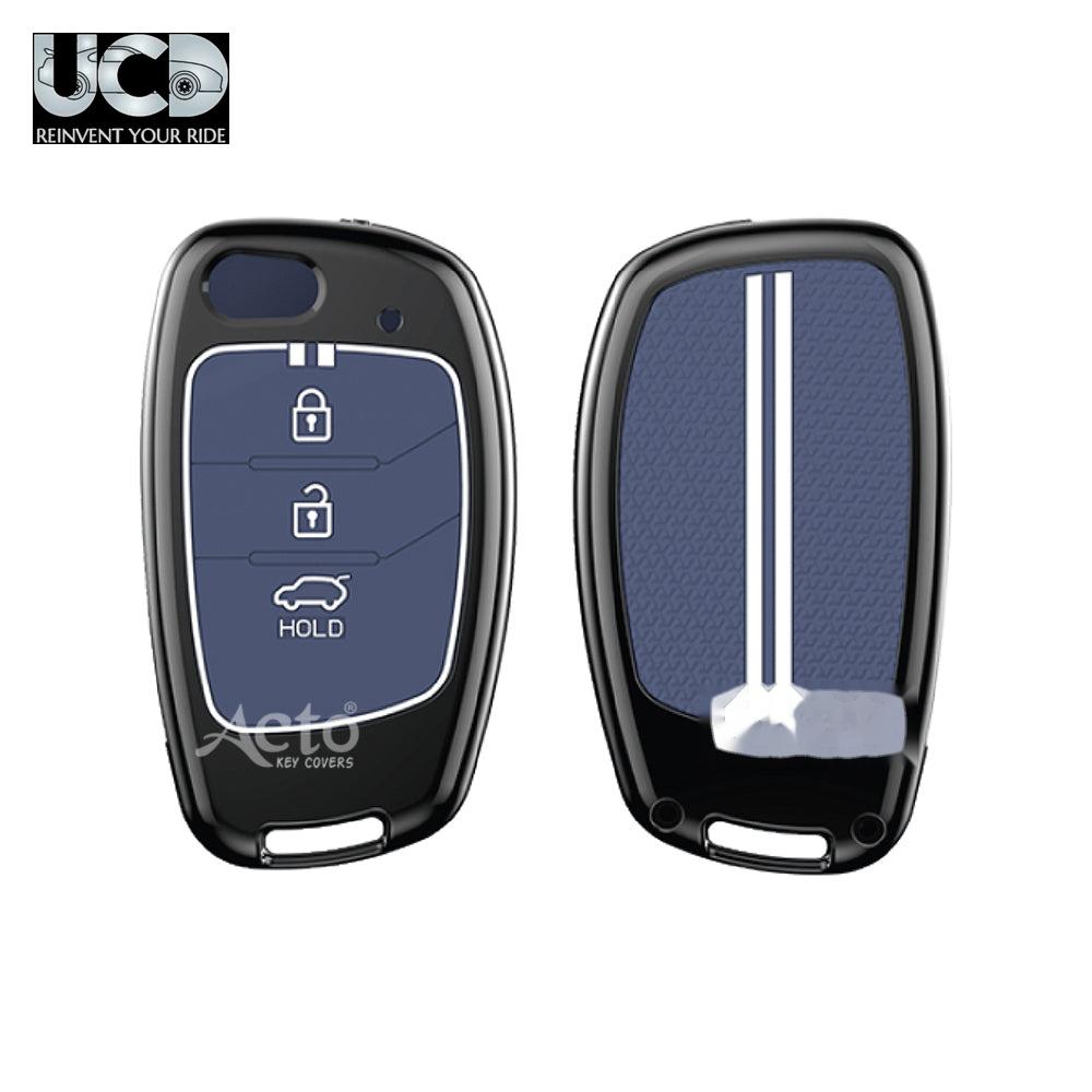 Metal Sapphire Key Cover and Key chain Compatible with Hyudai Aura I I10 Grand Nios I i20 (2021) I Creta I i20 Active I I-20 Elite I Xcent 2019+ Pack of 1 Set (Glow in the Night)