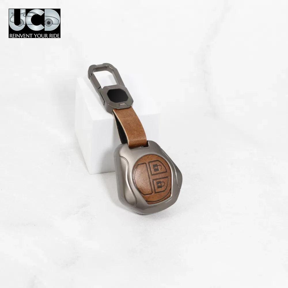 Metal Leather Car key cover with key chain Compatible With Suzuki