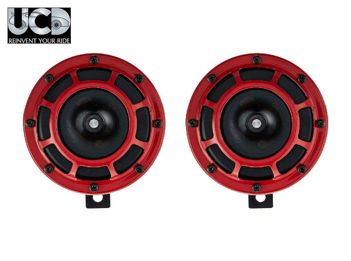 Hella Signature Red Grill Trumpet Horn Set ( 12V,410/510 Hz,105 -118 dB @ 2m)