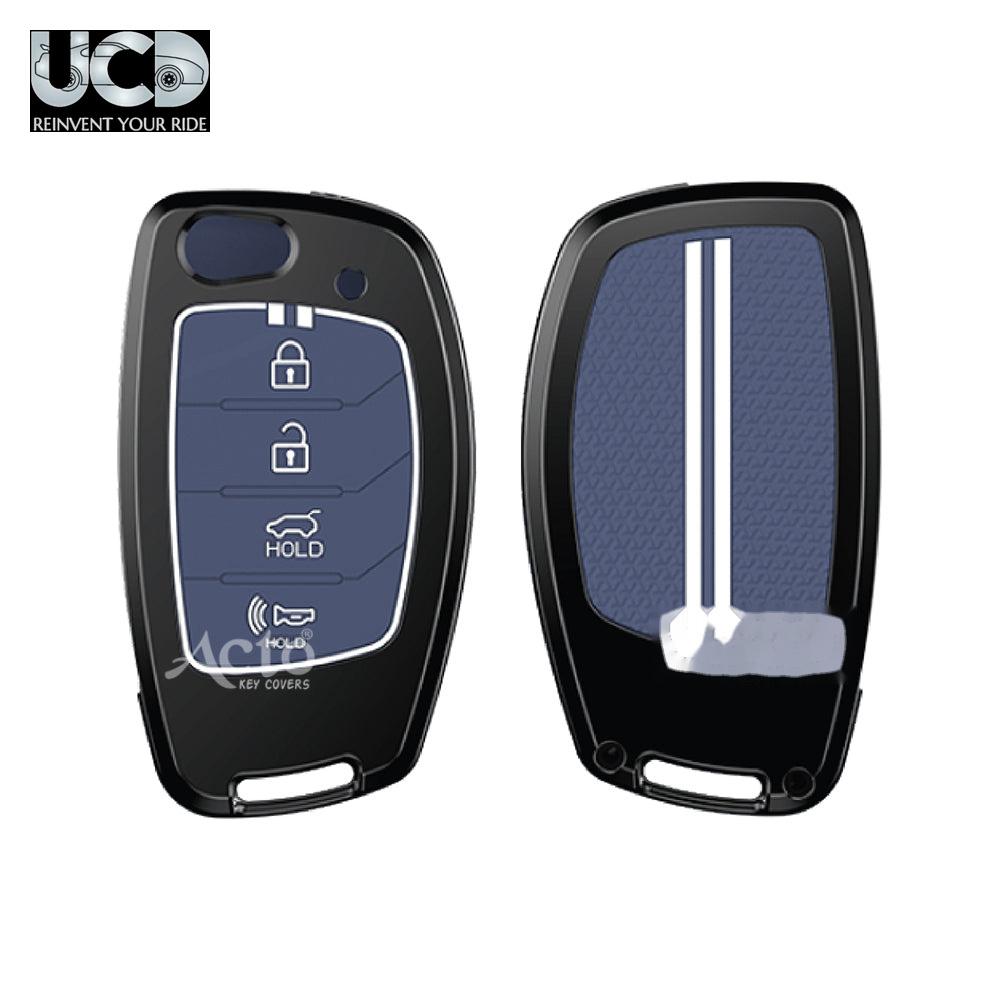 Metal Sapphire Key Cover & Key Chain Compatible with Hyundai Venue & Creta 2020 Smart Key | Premium Zinc Alloy Key Case | Glow-in-the-Dark Buttons | 360° Full Protection | Luxury Car Key Fob Protector | Pack of 1 Set