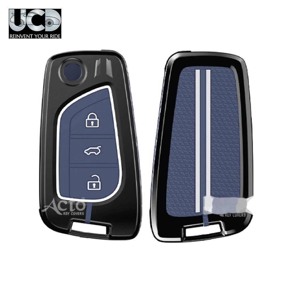 Metal Sapphire Key Cover and Key chain Compatible with Toyota Corolla Altis and Innova Crysta Pack of 1 Set (Glow in the Night)