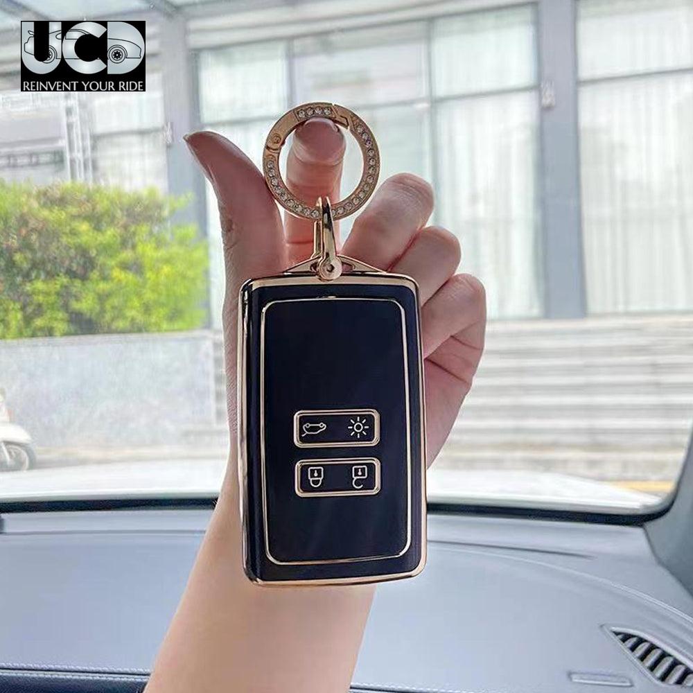TPU Gold Series Car Key Cover With Diamond Key Ring For Renault Triber