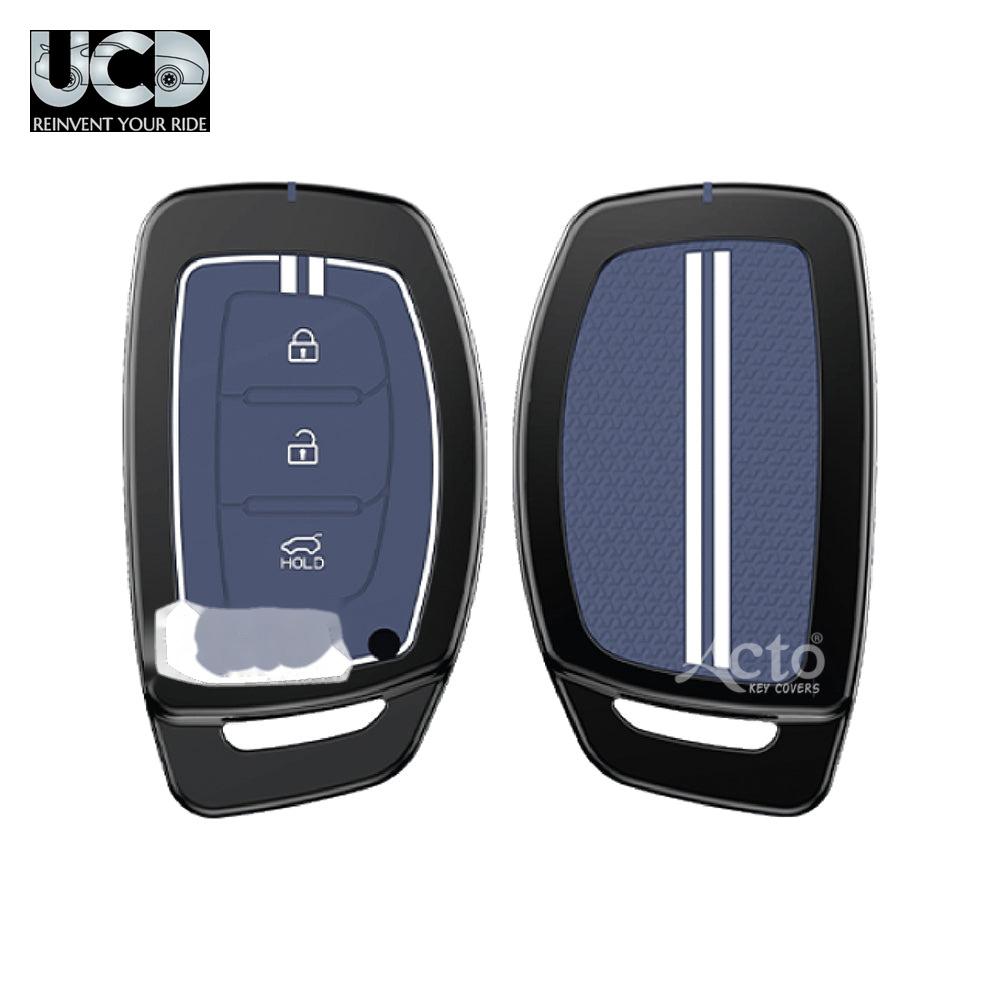 Metal Sapphire Key Cover and Key chain Compatible with Hyudai Aura I Elantra I I10 Grand Nios I i20 Elite I Verna 4S I Creta I i10 Grand I i20 Active I Tucson I Xcent Pack of 1 Set (Glow in the Night)