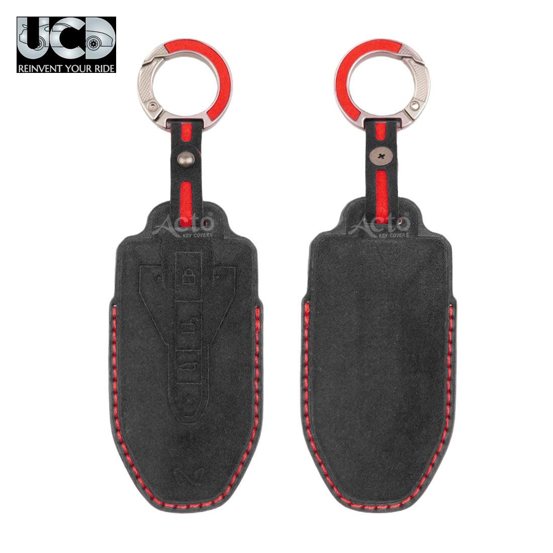 Alcantara Key Cover and Key Chain in Dashing Color – Compatible with Mahindra BE-6 4-Button Smart Key (Pack of 1)