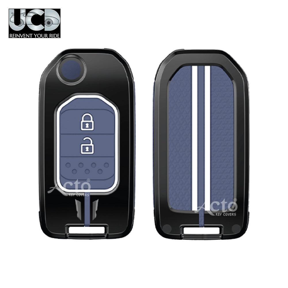 Metal Sapphire Key Cover and Key chain Compatible with Honda City, WR-V, Jazz Pack of 1 Set (Glow in the Night)