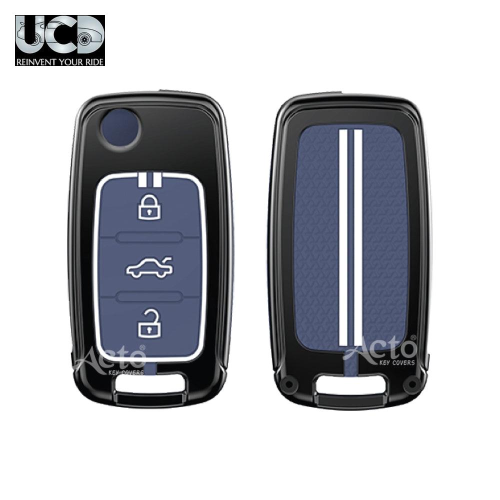 Metal Sapphire Key Cover and Key chain Volkswagen & Škoda Ameo, Jetta, Octavia, Rapid, Vento, Fabia, Laura, Polo, Superb & Yeti Compatible with Pack of 1 Set (Glow in the Night)