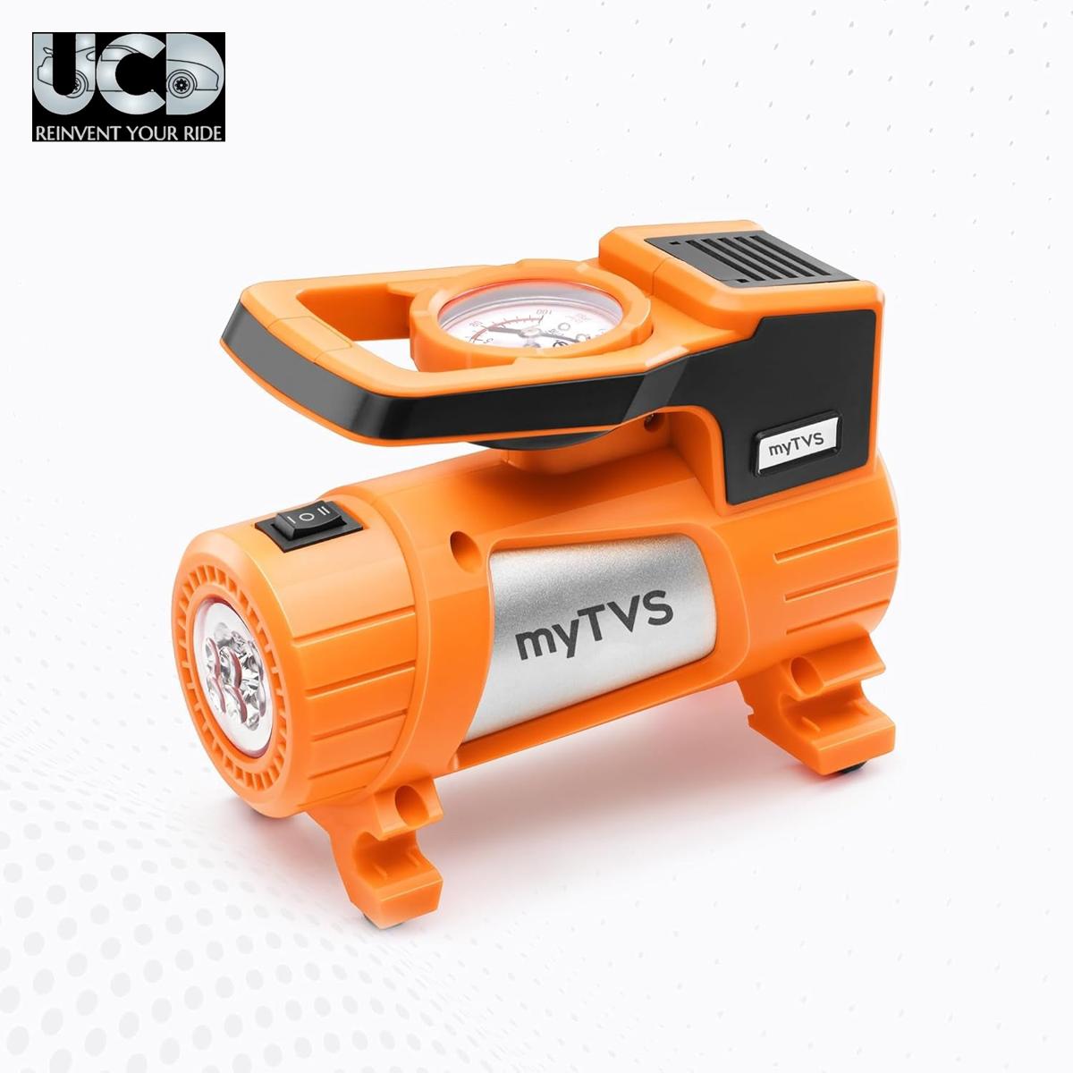 myTVS Car Tyre Inflator 100 Psi, 12V DC Air Pump for Car tyre Portable Tyre Inflator for Car & Bike Inflator with LED Torch Compatible with All car