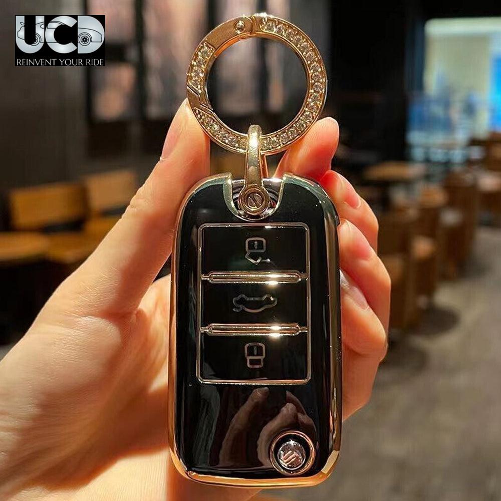 TPU Gold Series Car Key Cover With Diamond Key Ring For MG Gloster