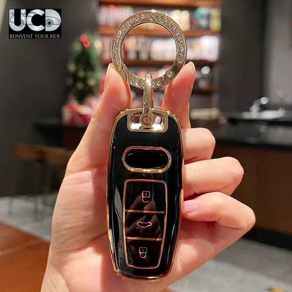 TPU Gold Series Car Key Cover With Diamond Key Ring For Audi RS5