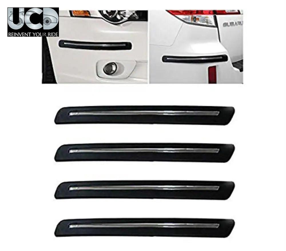 Car Bumper Protector Black Rubber with Single Chrome line Compatible with all Cars Set of 4 Pcs