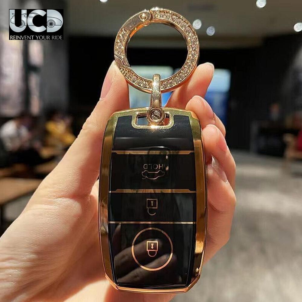 TPU Gold Series Car Key Cover With Diamond Key Ring For Kia Carens