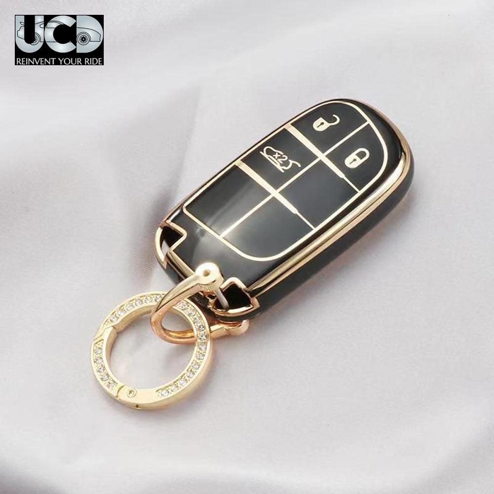 TPU Gold Series Car Key Cover With Diamond Key Ring For Jeep Compass