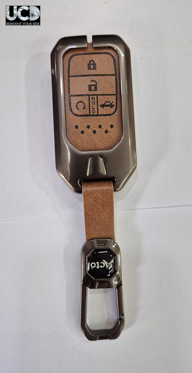 Metal Leather Car key cover with key chain Compatible With Honda