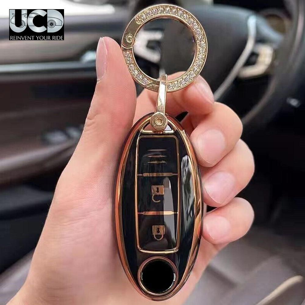 TPU Gold Series Car Key Cover With Diamond Key Ring For Nissan Magnite 2020+