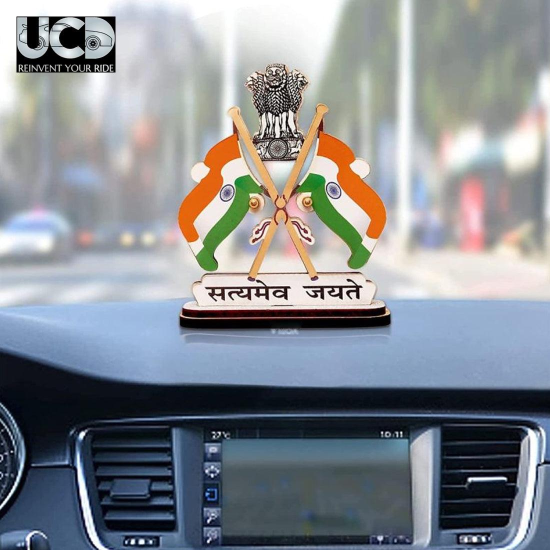 Car Dashboard Brass Indian Flag in Indian Flag Color Suitable for Car Dashboard, Home and Office