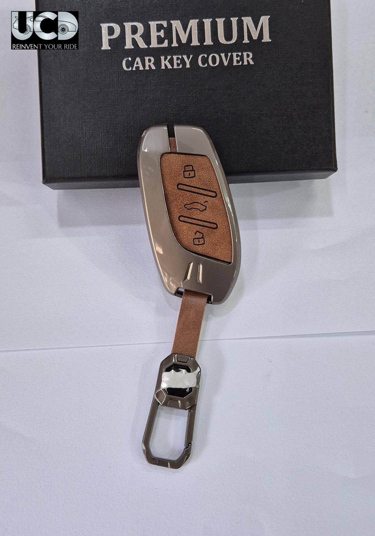 Metal Leather Car key cover with key chain Compatible With MG
