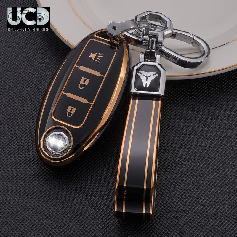 TPU Gold Series Car Key Cover With TPU Gold Key Chain For Nissan Magnite 2020+