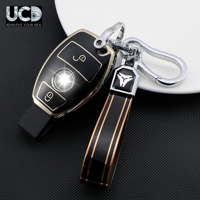 TPU Gold Series Car Key Cover With TPU Gold Key Chain For Mercedes C-Class