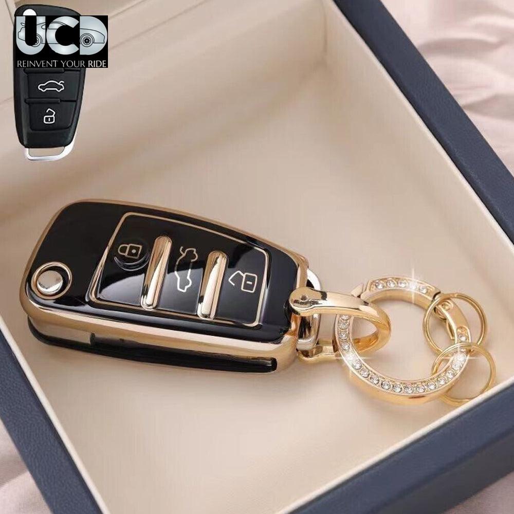TPU Gold Series Car Key Cover With Diamond Key Ring For Audi RS5