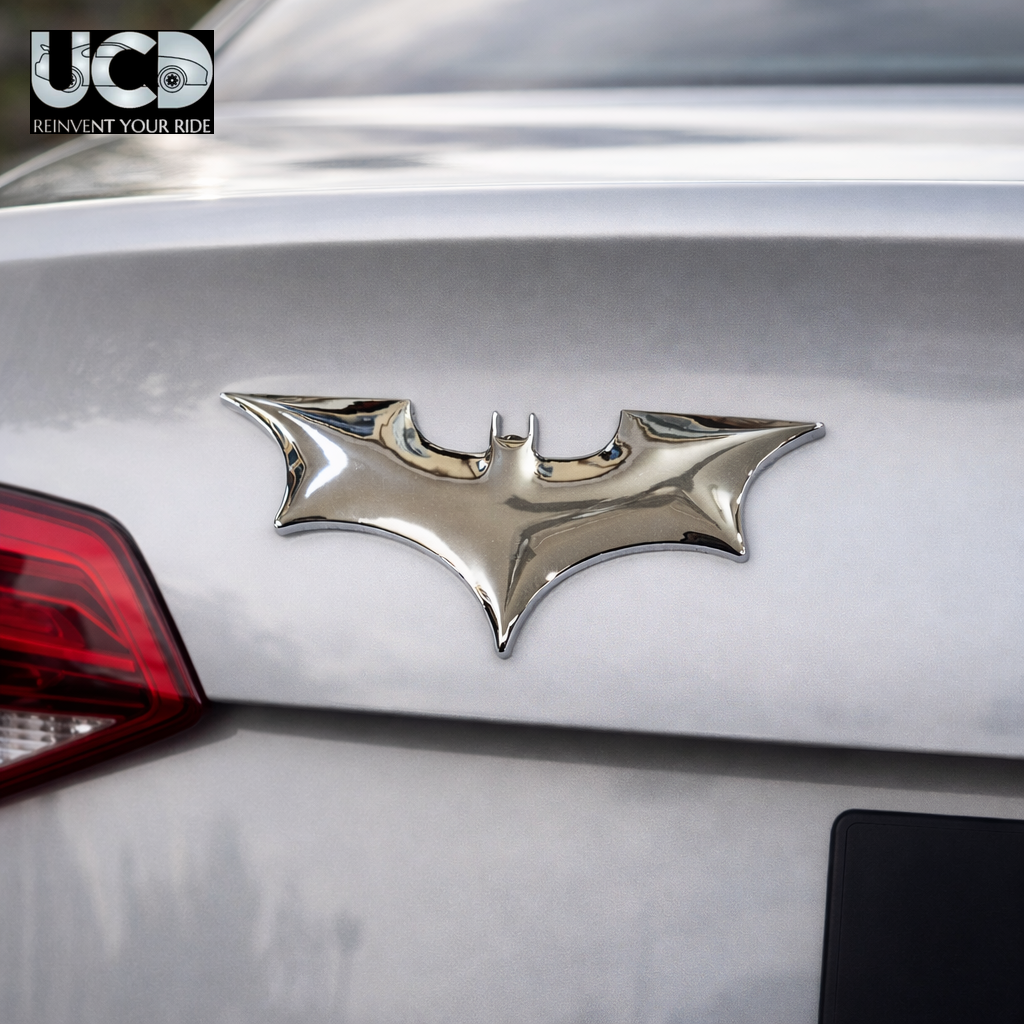 Urban Car Decor 3D Metal Batman Car Badge Emblem Sticker | Aluminum Alloy Chrome Finish Bat Logo Decal | Self-Adhesive Car & Bike Exterior Decoration | Premium Metallic Auto Styling