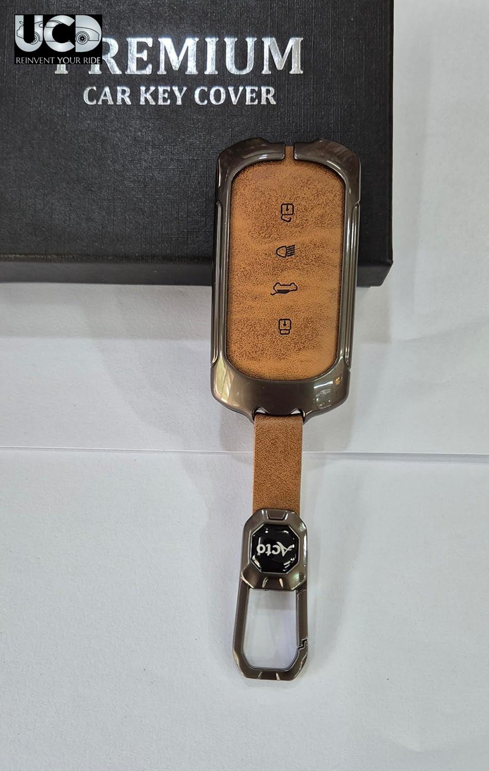 Metal Leather Car key cover with key chain Compatible With TATA