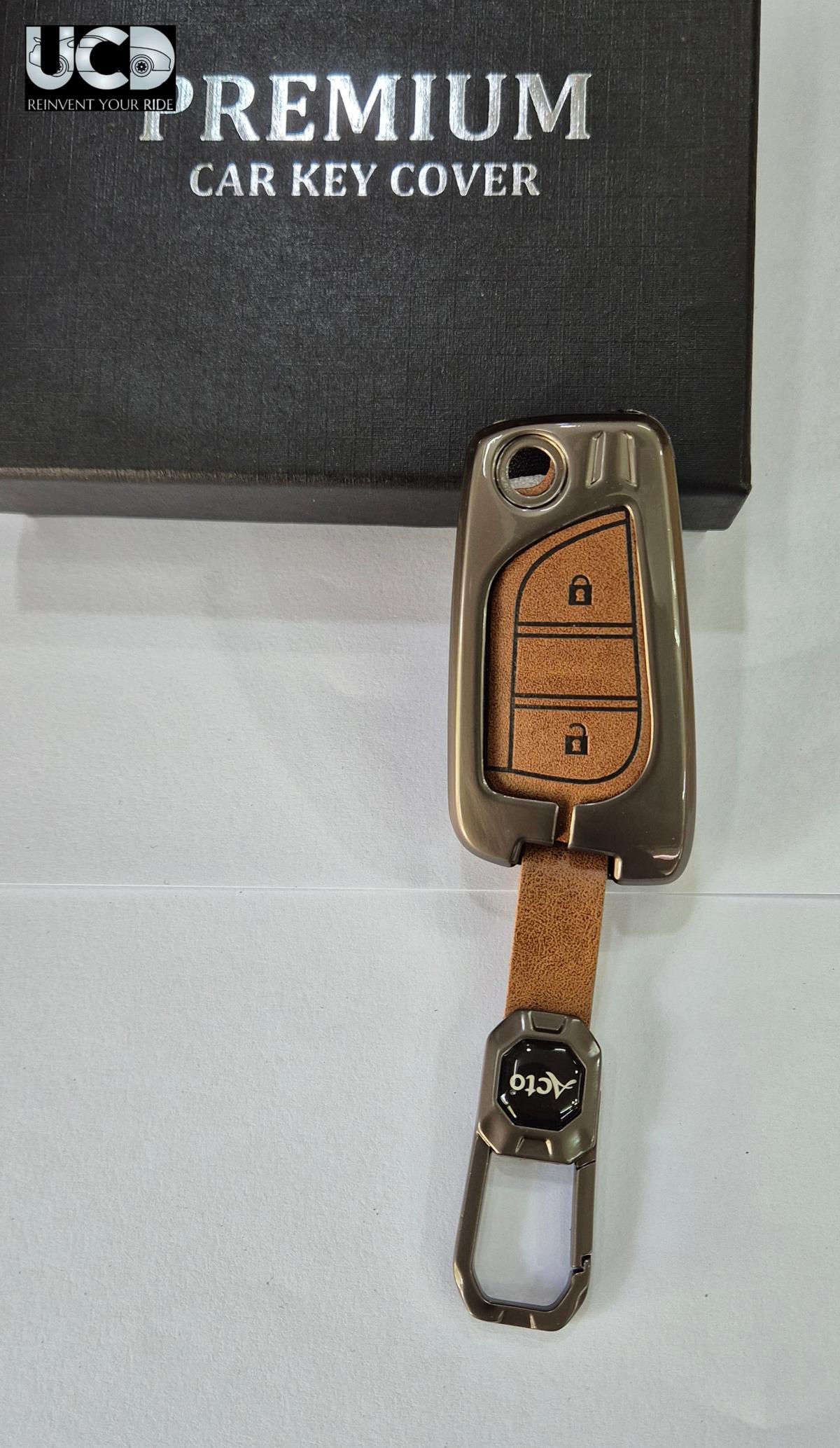 Metal Leather Car key cover with key chain Compatible With Toyota