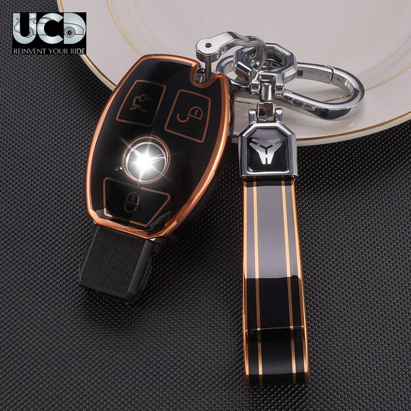 TPU Gold Series Car Key Cover With TPU Gold Key Chain For Mercedes A-Class