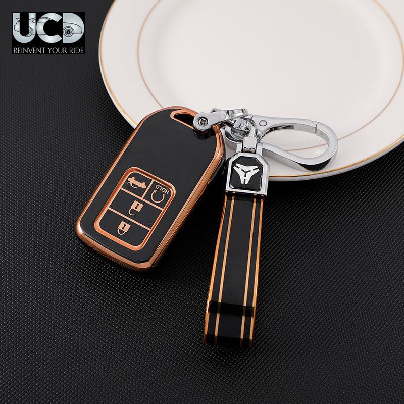 TPU Gold Series Car Key Cover With TPU Gold Key Chain For Honda Civic