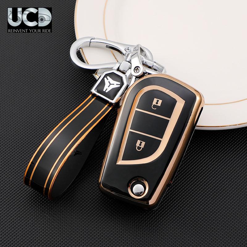 TPU Gold Series Car Key Cover With TPU Gold Key Chain For Toyota Crysta